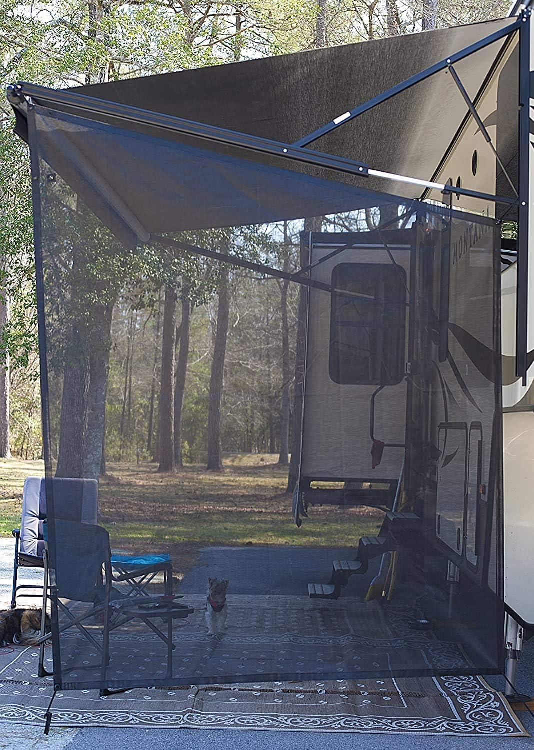 RV Awning Shade Screen 9'X7' - RV Awning Side Shade Black Mesh Screen Sunshade UV Sun Blocker Complete Kits for Motorhome Camping Trailer Canopy Side RV Awning