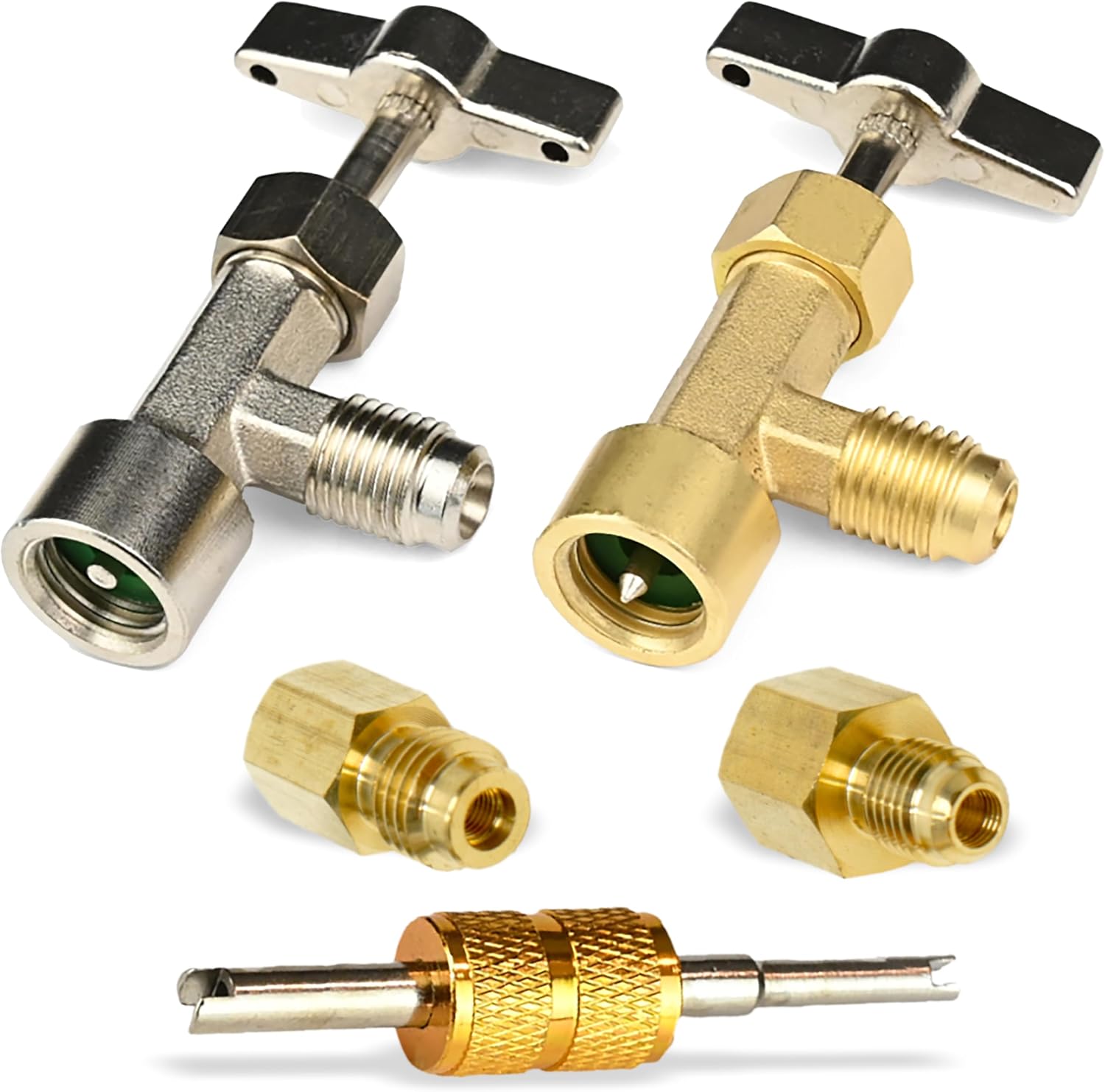 Lu-Hawk R134A Adapter Fitting Kit (Lu-Hawk R134A Self-Sealing, and Single Puncture Can Taps, with Valve Core Removal Tool)