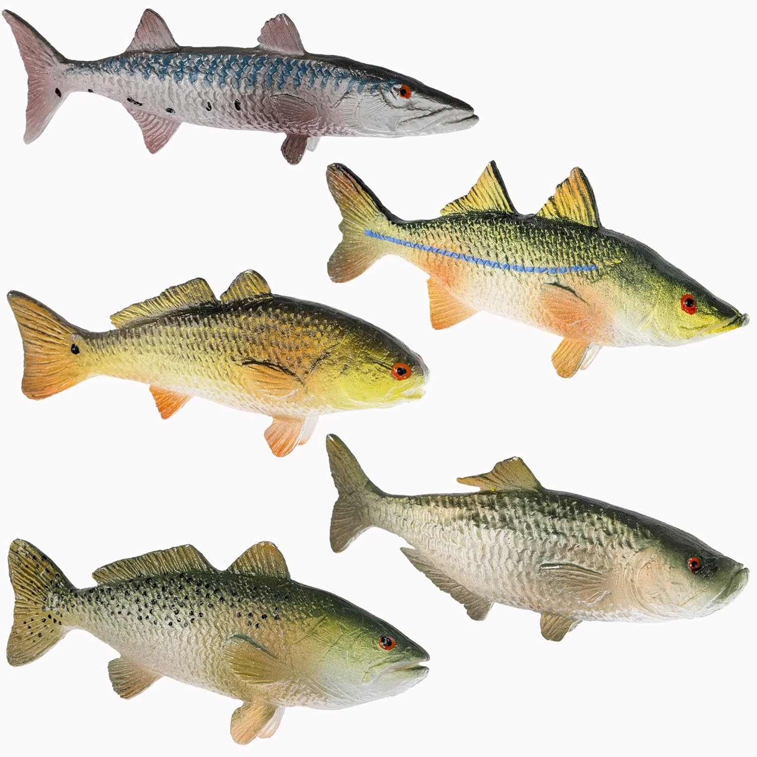 Gulf Coast Collection Toy Fish Set | Barracuda, Tarpon, Redfish, Snook & Speckled Trout Figurines - 2.5 to 3 Inches Long by Toy Fish Factory