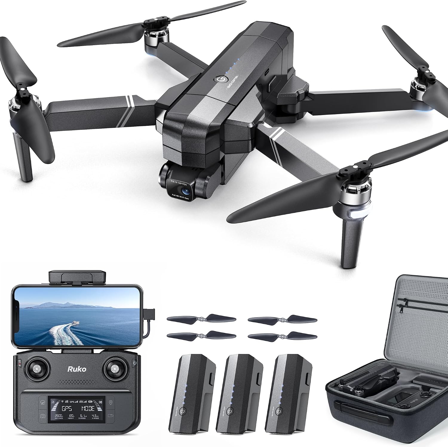 Ruko F11GIM2 Drones with Gimbal+EIS 4K Camera for Adults, 96 Min Long Flight Time 16404ft Long Range FPV, Auto Return Home with GPS, Level 6 Wind Resistance, Foldable Quadcopter