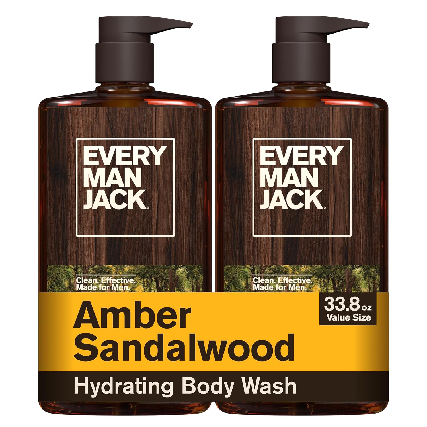 Every Man Jack Amber Sandalwood Body Wash for Men, 33.8 oz, 2 Pack