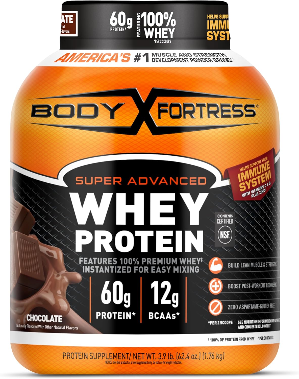 Body Fortress 100% Whey, Premium Protein Powder, Chocolate, 3.9lbs (Packaging May Vary)