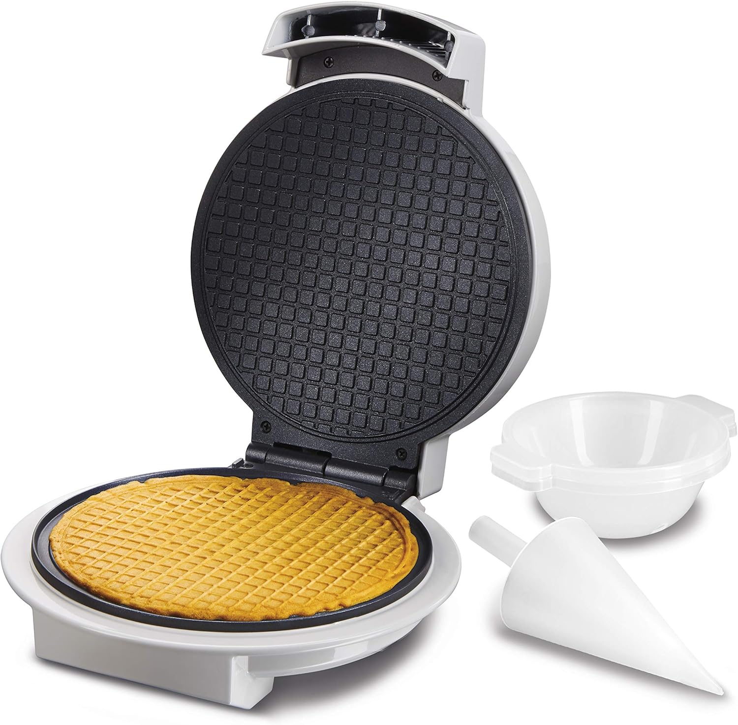 Proctor Silex Waffle Cone and Ice Cream Bowl Maker With Browning Control | Fun And Fast, Cooks In 2-3 Minutes | Includes Cone Shaper Roller & Cup Press | 7.5” PFAS-Free Non-Stick Plates | White