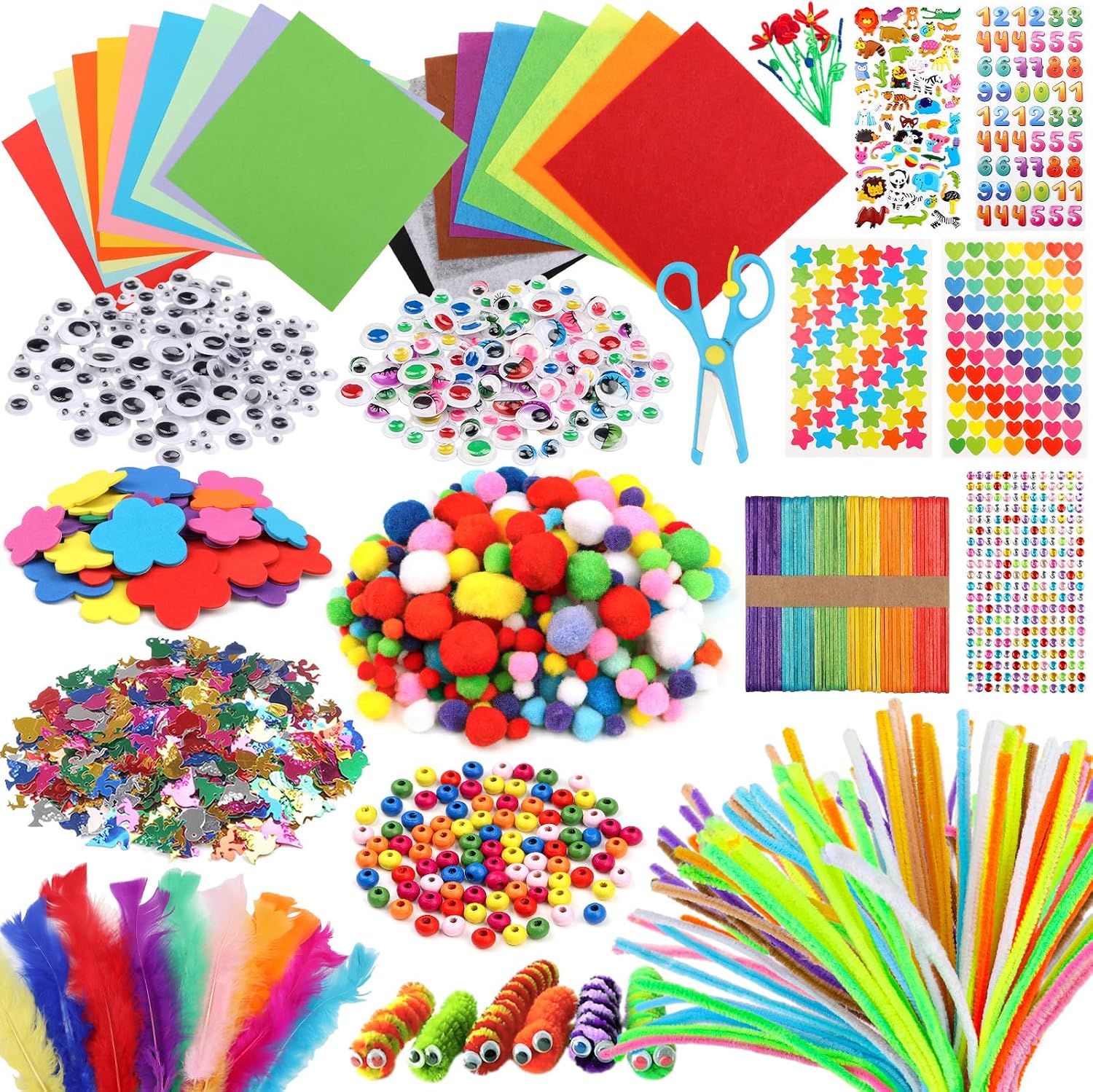 DOITEM Pipe Cleaners Craft Supplies, 1000+Pcs Arts and Crafts Supplies DIY School Craft Project Including Pipe Cleaner Wiggle Googly Eyes Pom Poms for Kids Age 4 5 6 7 8 Gifts for Girls Boys Crafts