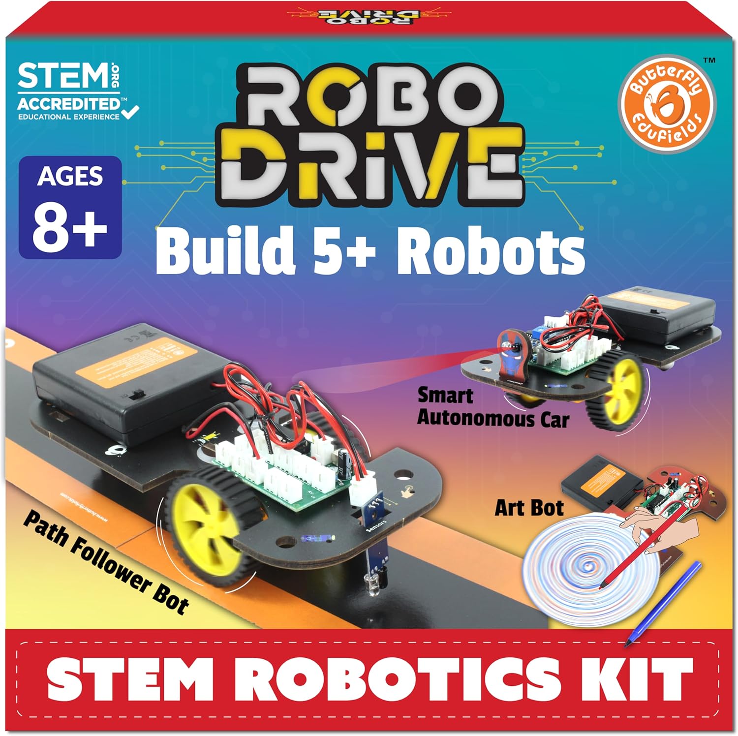 Butterfly Edufields 5in1 STEM Robotics kit | Robot Toys for Kids Ages 8 9 10 11 12 Years Old Boys Girls | Electronics Sensor Modules | No Coding Required | Birthday Gift for Kids Ages 8+