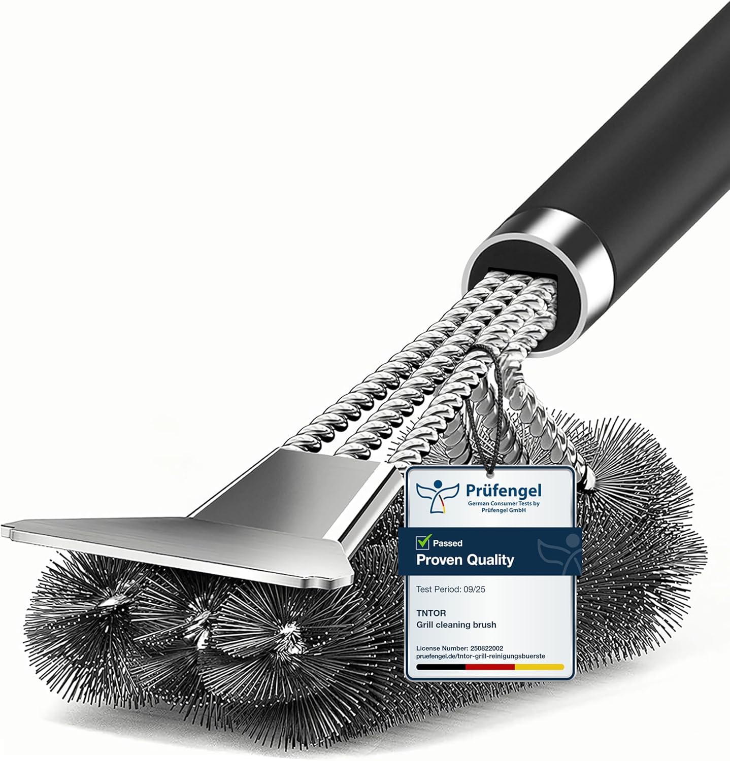 TNTOR Grill Brush, BBQ Cleaner Cleaning Brush with Stainless Steel Scraper, Bristles and Extra long Handle, BBQ Wire Brush for Charcoal Grill, Electric Grill, Gas Grill.