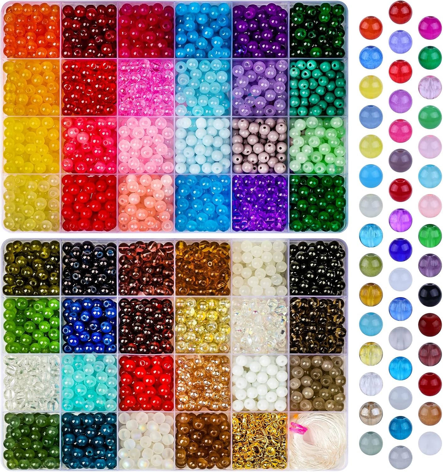 XSEINO 2500 PCS 46 Colors Glass Beads，6mm Round Crystal Beads for Jewelry Making,for Making and DIY Crafts