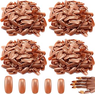 Blulu 400 Pieces Replacement Refill Nail Tips False Nail Tips for Flexible Nail Training Hand Practice Fake Nail Hand Nail Display Manicure Supply DIY Nail Practice (Brown)