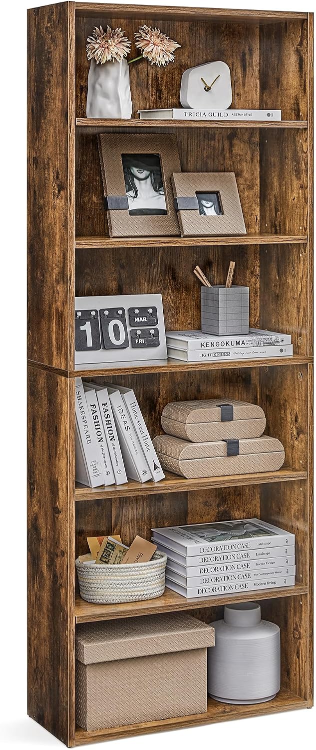VASAGLE Bookshelf, 23.6 Inches Wide, 6-Tier Open Bookcase with Adjustable Storage Shelves, Floor Standing Unit, Rustic Brown ULBC166X01