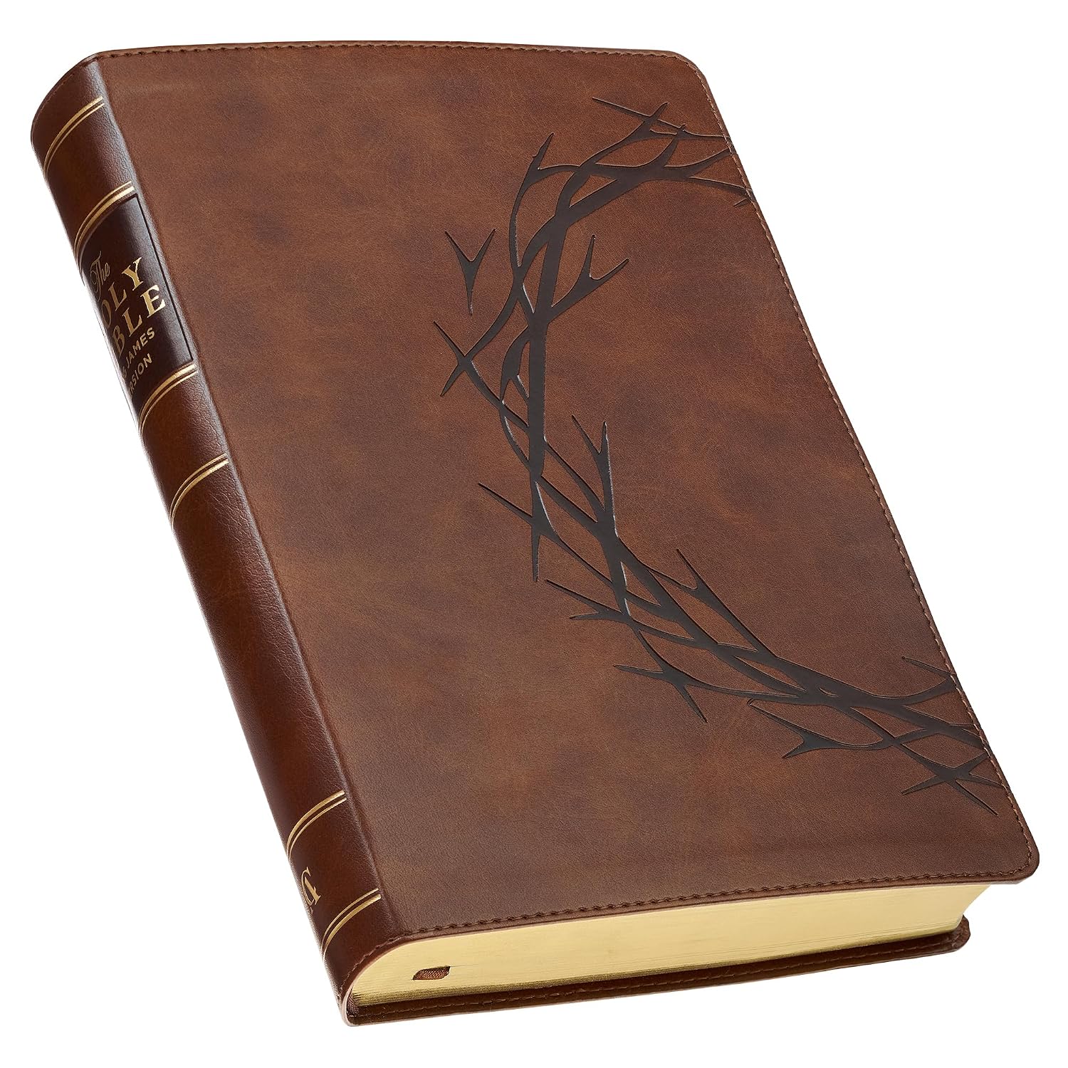 KJV Holy Bible, Giant Print Full-size Red Letter Edition, Thumb Index Tabs & Ribbon Marker, King James Version, Vegan Leather, Crown of Thorns, Brown 14 pt. Type (KJV Full Size GP Editions)