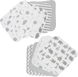 Spasilk Washcloth Wipes Set for Newborn Boys and Girls, Soft Terry Washcloth Set, Pack of 10, Gray Celestial