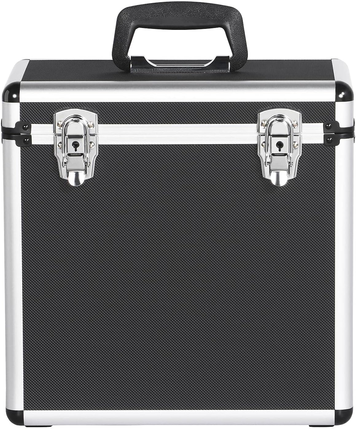 costoffs LP Storage Case 12" Vinyl Record Box Portable Aluminum DJ Box Lockable Flight Carry Case, Holds up to 50PCS, Black