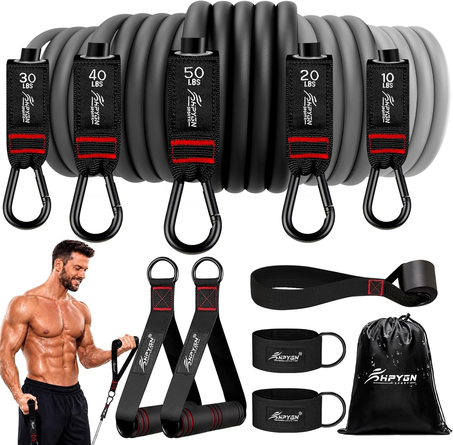 HPYGN Resistance Bands with Handles, 150 lb Exercise Bands for Home Workout