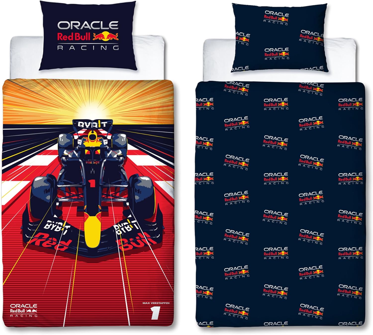 Oracle Red Bull Racing Official Single Duvet Cover Set | Speed Design Reversible 2 Sided Bedding Including Matching Pillow Case Single Bed Set | Polycotton
