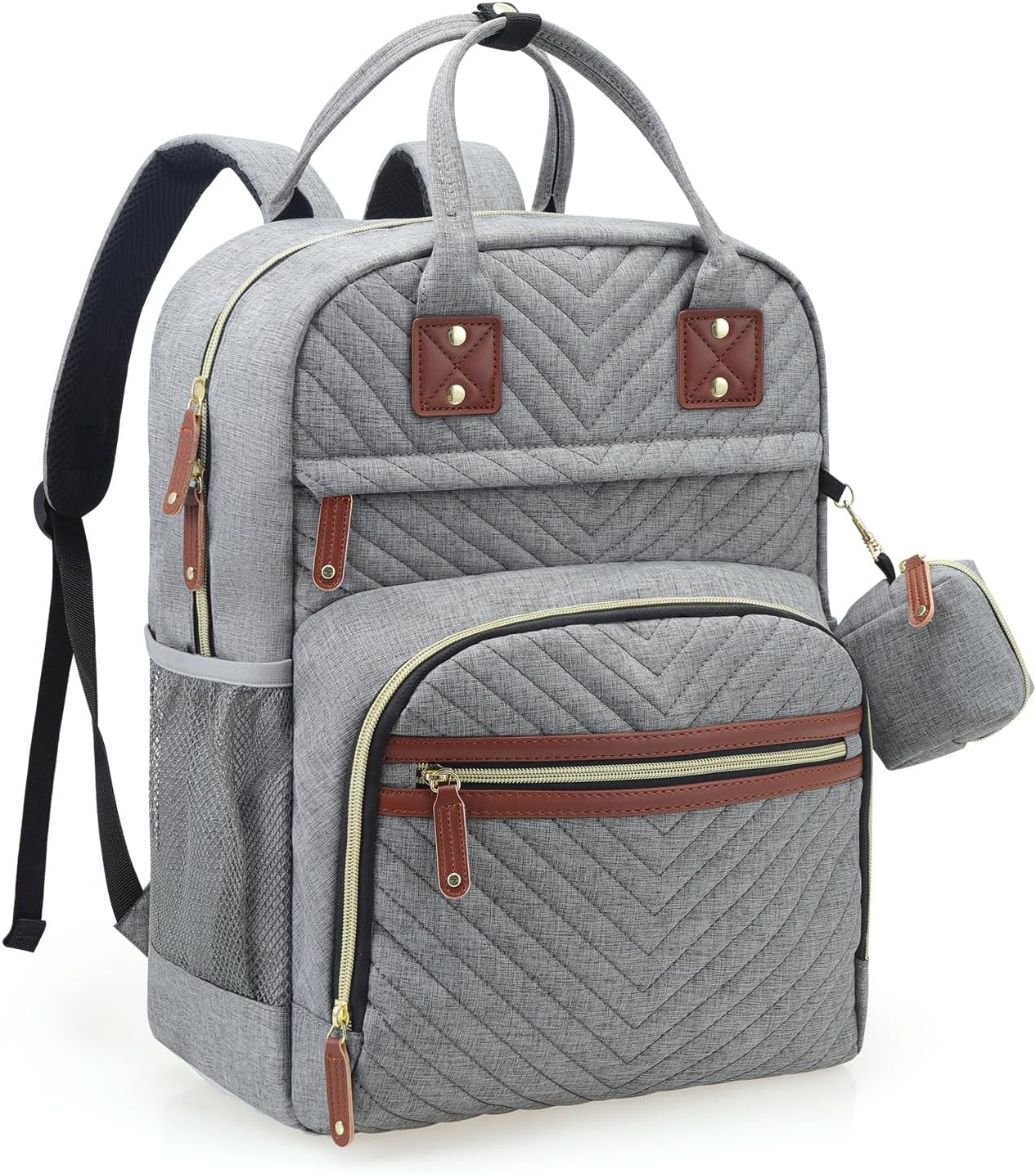 Tuwubi Diaper Bag Backpack, Baby Essentials Travel Tote Bag, Multi function Waterproof Backpacks, Travel Essentials with Stroller Straps & Pacifier Case - Grey