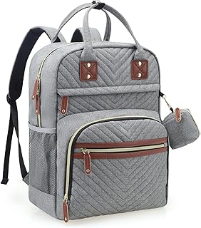 Tuwubi Diaper Bag Backpack, Baby Essentials Travel Tote Bag, Multi function Waterproof Backpacks, Travel Essentials with Stroller Straps & Pacifier Case - Grey