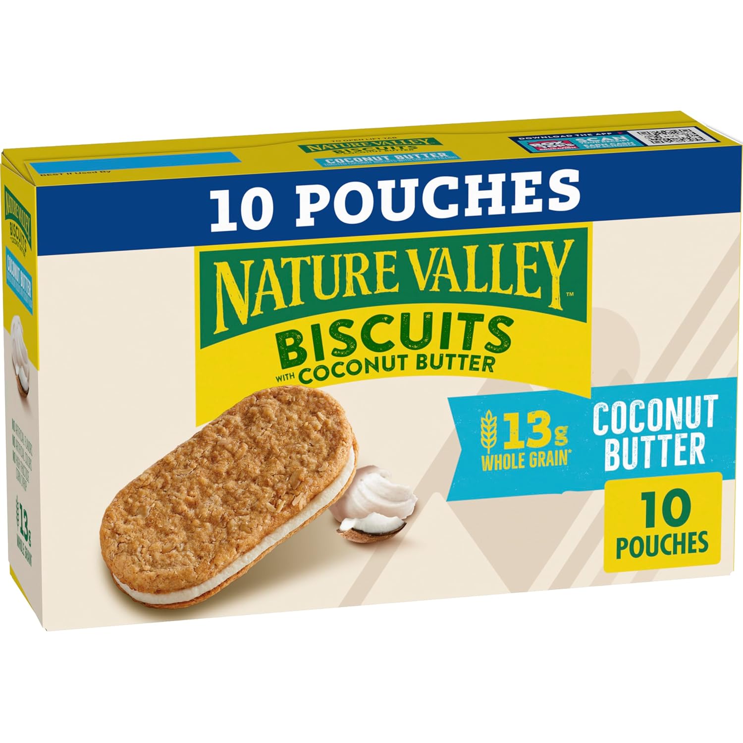 Nature Valley Coconut Butter Biscuit Sandwiches, 10 ct, 13.5 oz | Toasted Coconut Biscuit with Creamy Coconut Filling, 13g Whole Grain per Serving, No Artificial Flavors