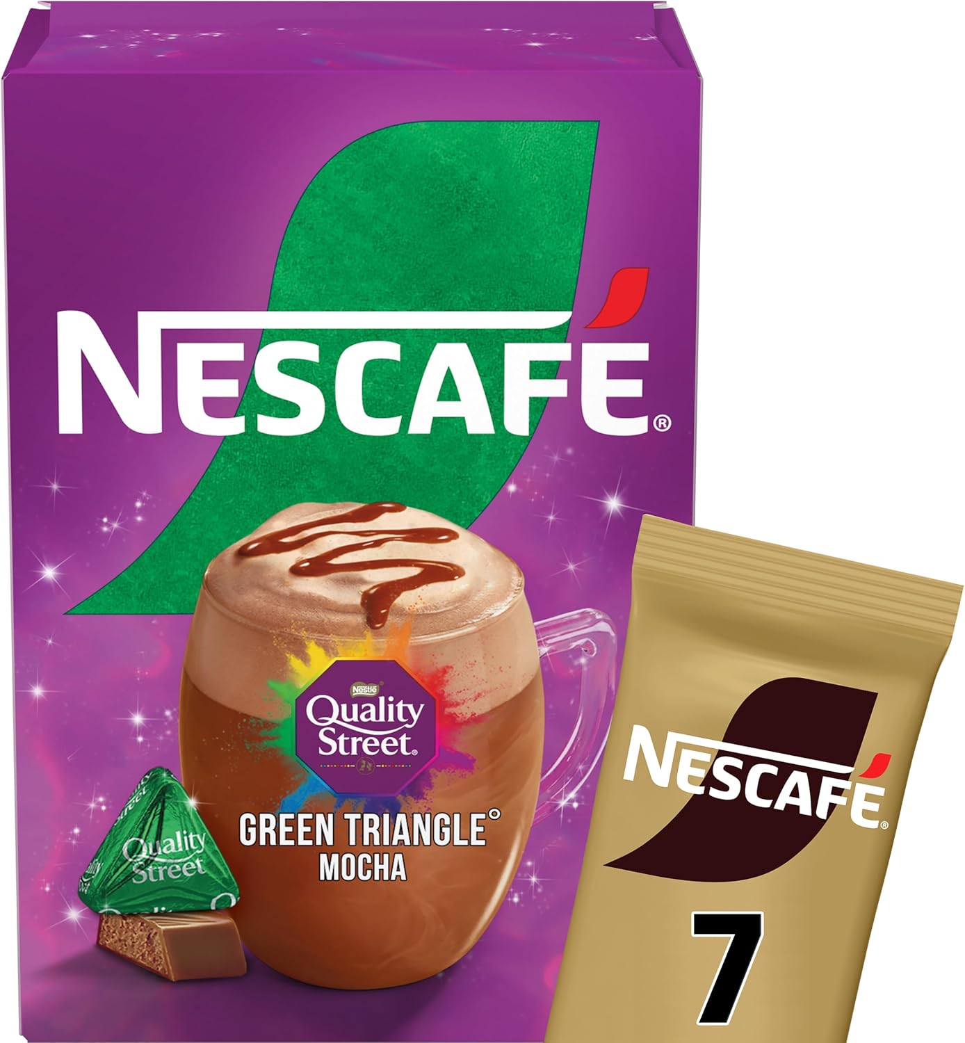 NESCAFÉ Nescafe Green Triangle Quality Street Mocha 7 x 19g Sachets, 100% Responsibly Sourced Coffee