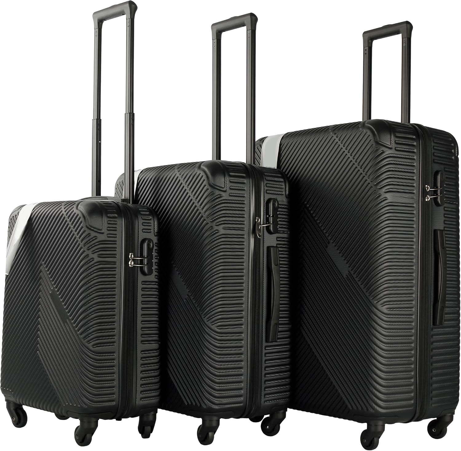 Neo 3 Piece Hard Shell Luggage Suitcase Set ABS Expandable Handle Lightweight Durable Trolley Travel with 360 Spinner Wheels Inbuilt Lock 20" 24" 28" (Black)