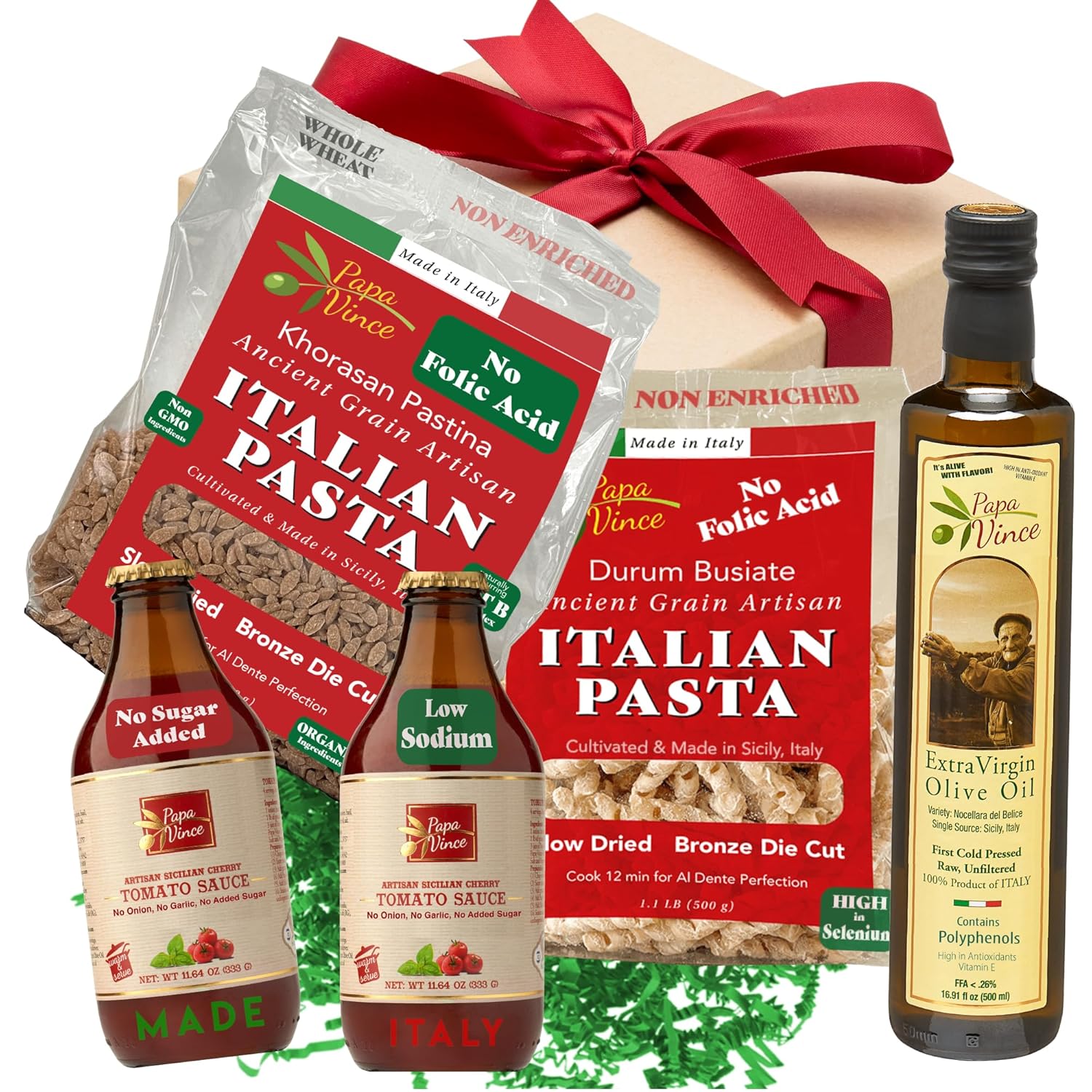 Papa Vince Italian Food Basket - Gourmet Gifts for Italians crafted in Italy from locally sourced organic ingredients by our family in Sicily, Italy