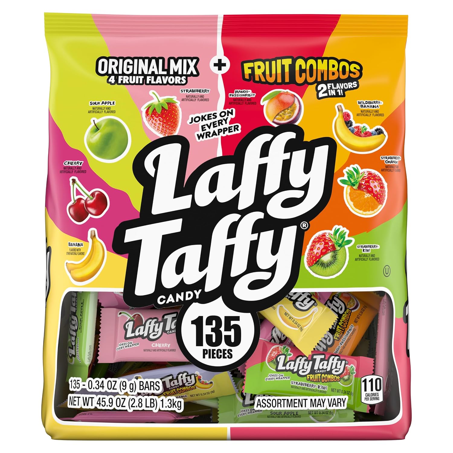 Laffy Taffy Assorted Mini Bars, Fruit Flavored Candy, 45.9 oz, 135 Ct