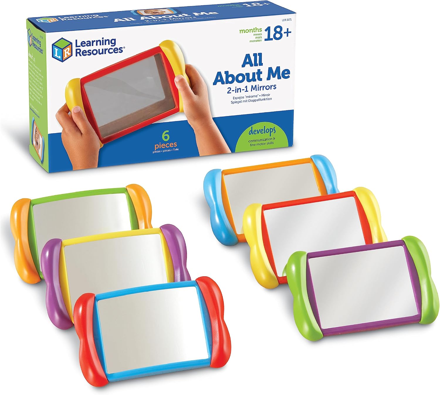 Learning Resources All About Me 2 in 1 Mirrors - 6 Pieces, Ages 18 Plus Months, Toddler Social Emotional Learning Toys, Mirror for Kids