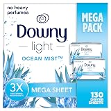 Downy Light Mega Dryer Sheets, Fabric Softener Dryer Sheets, Ocean Mist, 130 Count