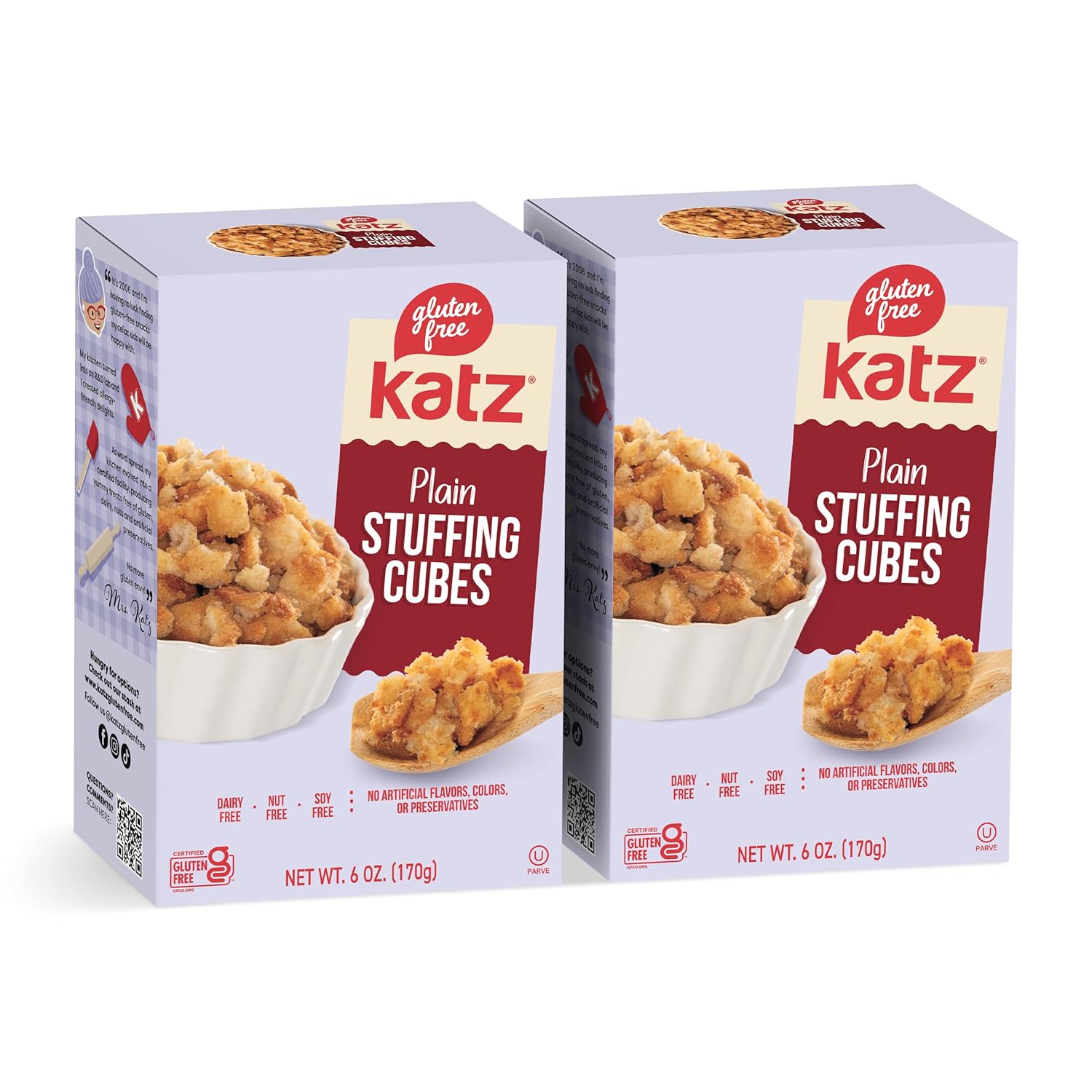 Katz Gluten Free Plain Stuffing Cubes. Create Your Stuffing Mix For Your Holiday And Everyday Cooking Needs, With No Artificial Flavors, Colors, Or Preservatives, Pack of 2 (6 Oz)