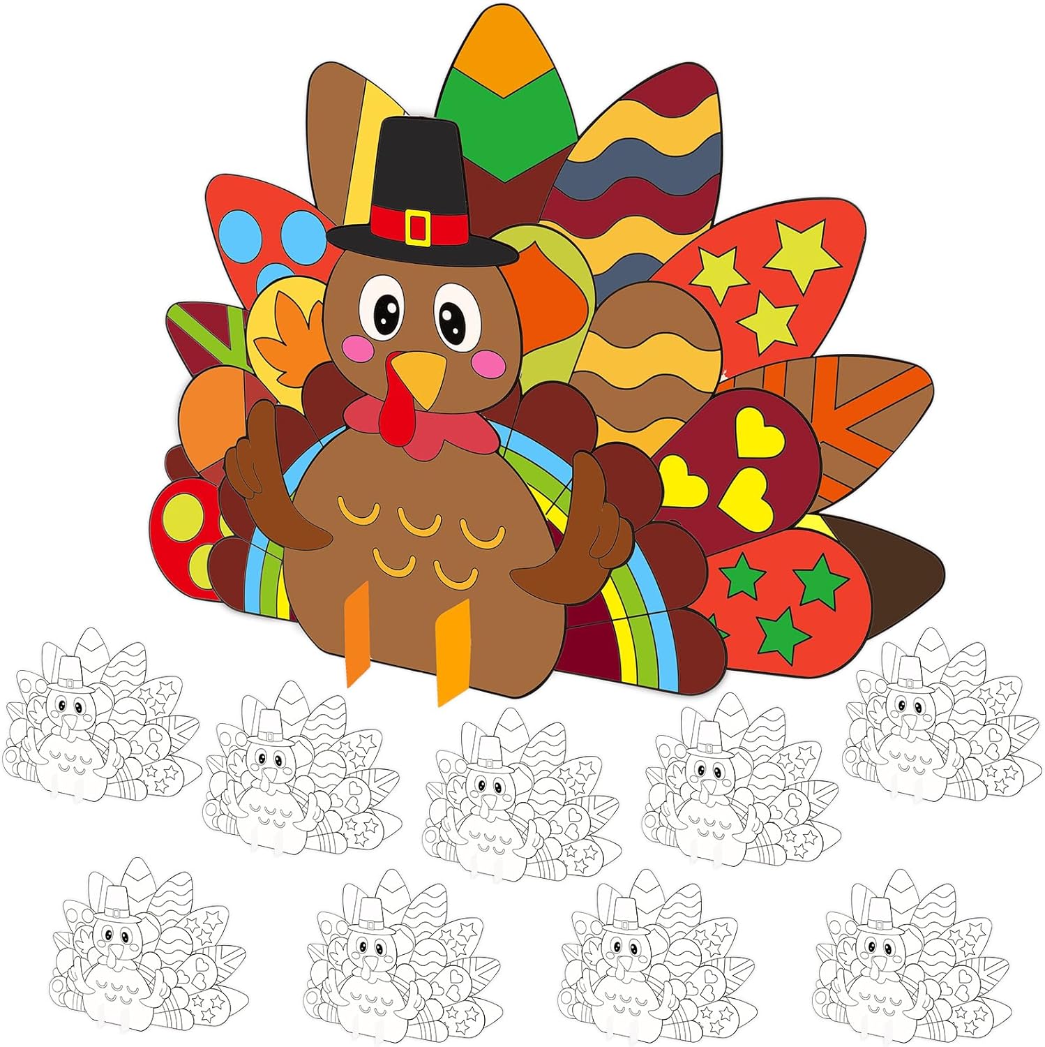 Color Your Own Turkey Puzzle Crafts DIY Standing Turkey Craft Kits for Kids Thanksgiving Day Supplies Fall Themed Party Coloring Projects 10 Sets
