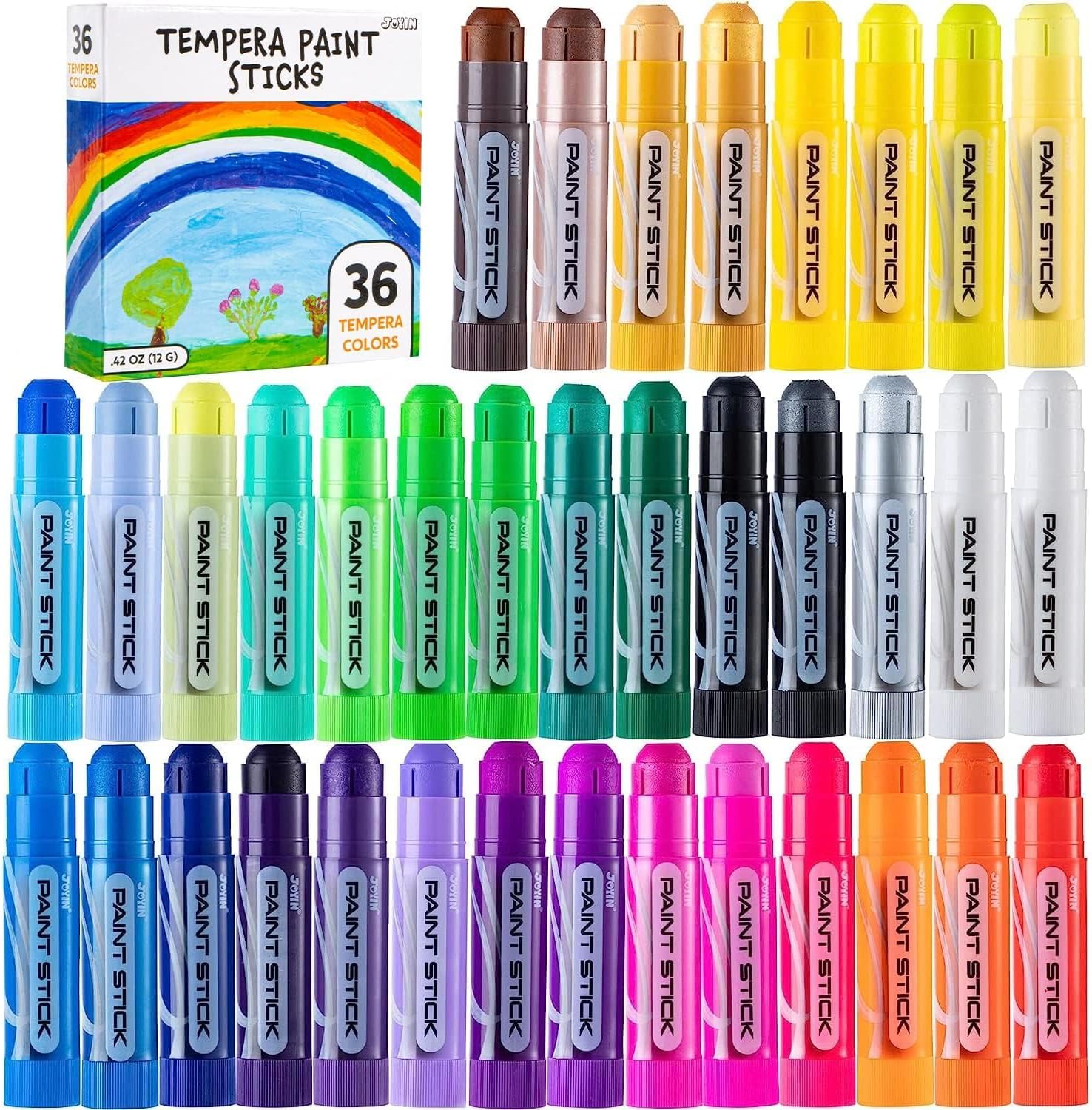 JOYIN 36 Colors Washable Tempera Paint Sticks, Art Supplies, Paint for Kids, Quick Drying and No Mess Arts Project, Gifts for Kids and Artists