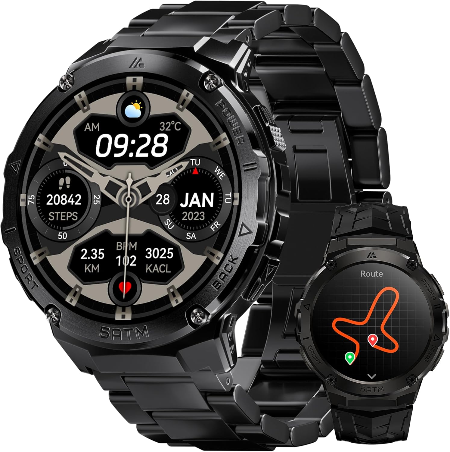 HIDAMEL Smart Watch,Smart Watch for Men,Built in GPS,480mAh Extra-large Battery,50M Waterproof,Full Metal Body Rugged Smartwatch,1.43" AMOLED Display, Compass, Altitude, and Air Pressure