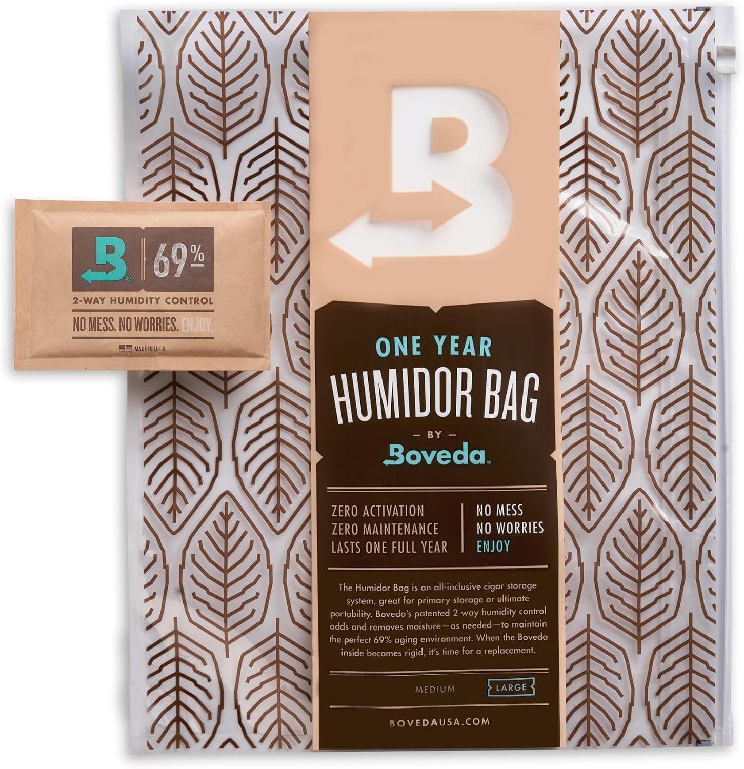 Boveda Portable Travel 2-Way Humidity Resealable Bag – Waterproof & Dustproof - Preloaded with 69% RH Pack - Patented Technology - Large Storage For 60-80 Items – 1 Count