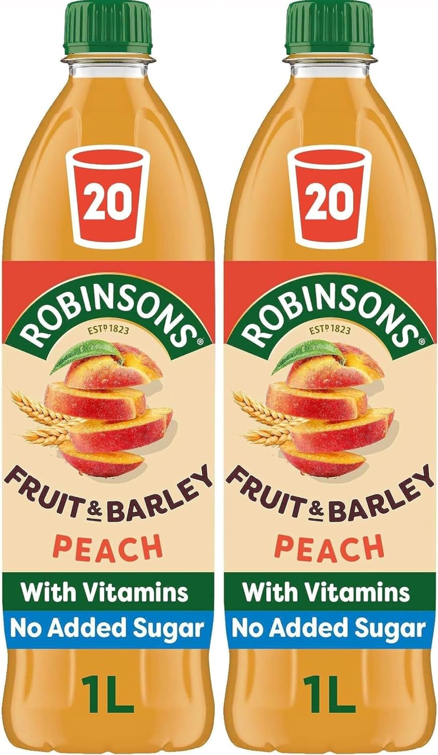 Robinsons Fruit & Barley Peach Squash, 1 l (Pack of 2)