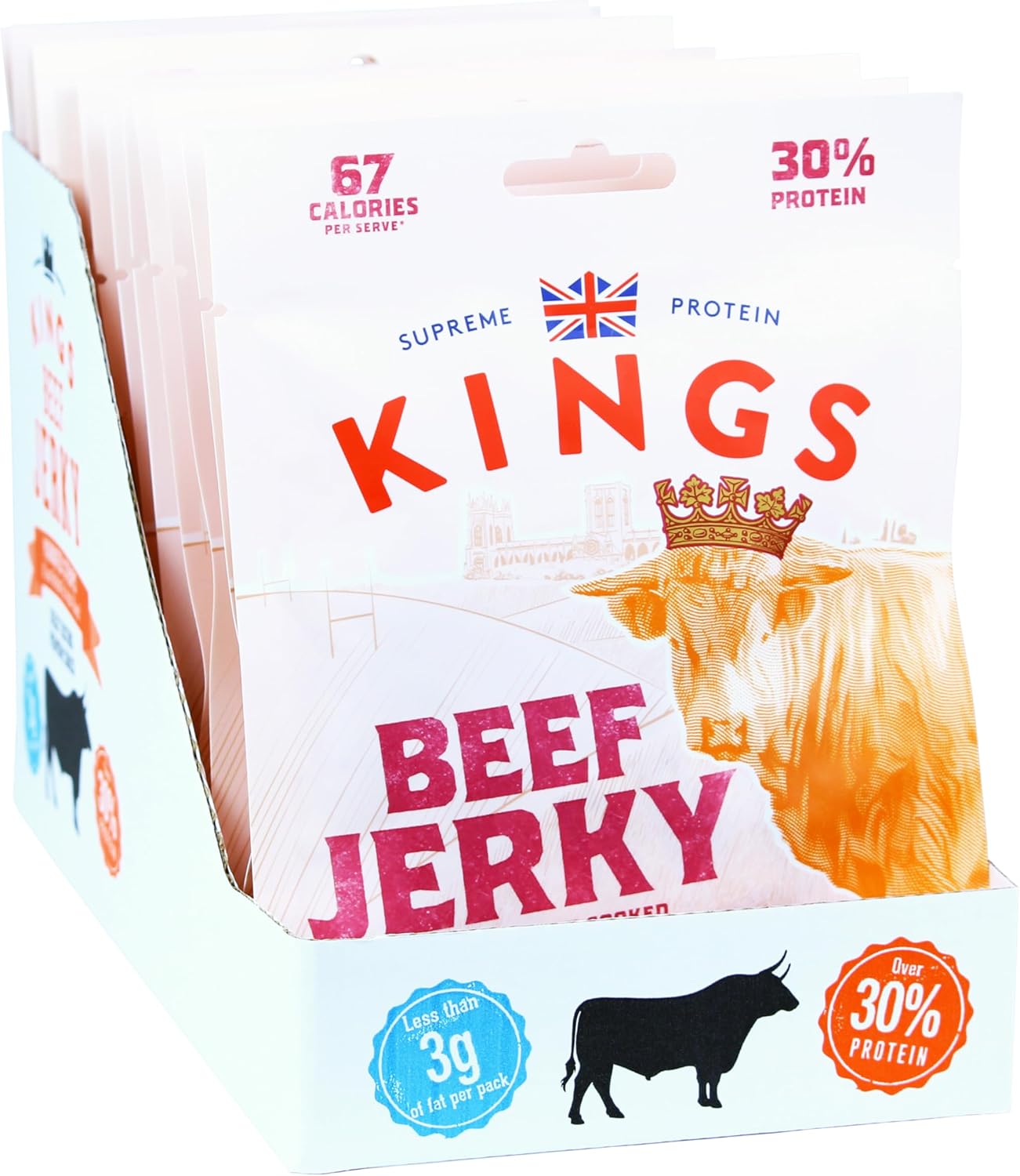 Kings - Beef Jerky - Sweet BBQ Flavour - High Protein Meat Snack - Box of 12 x 25 g Packs