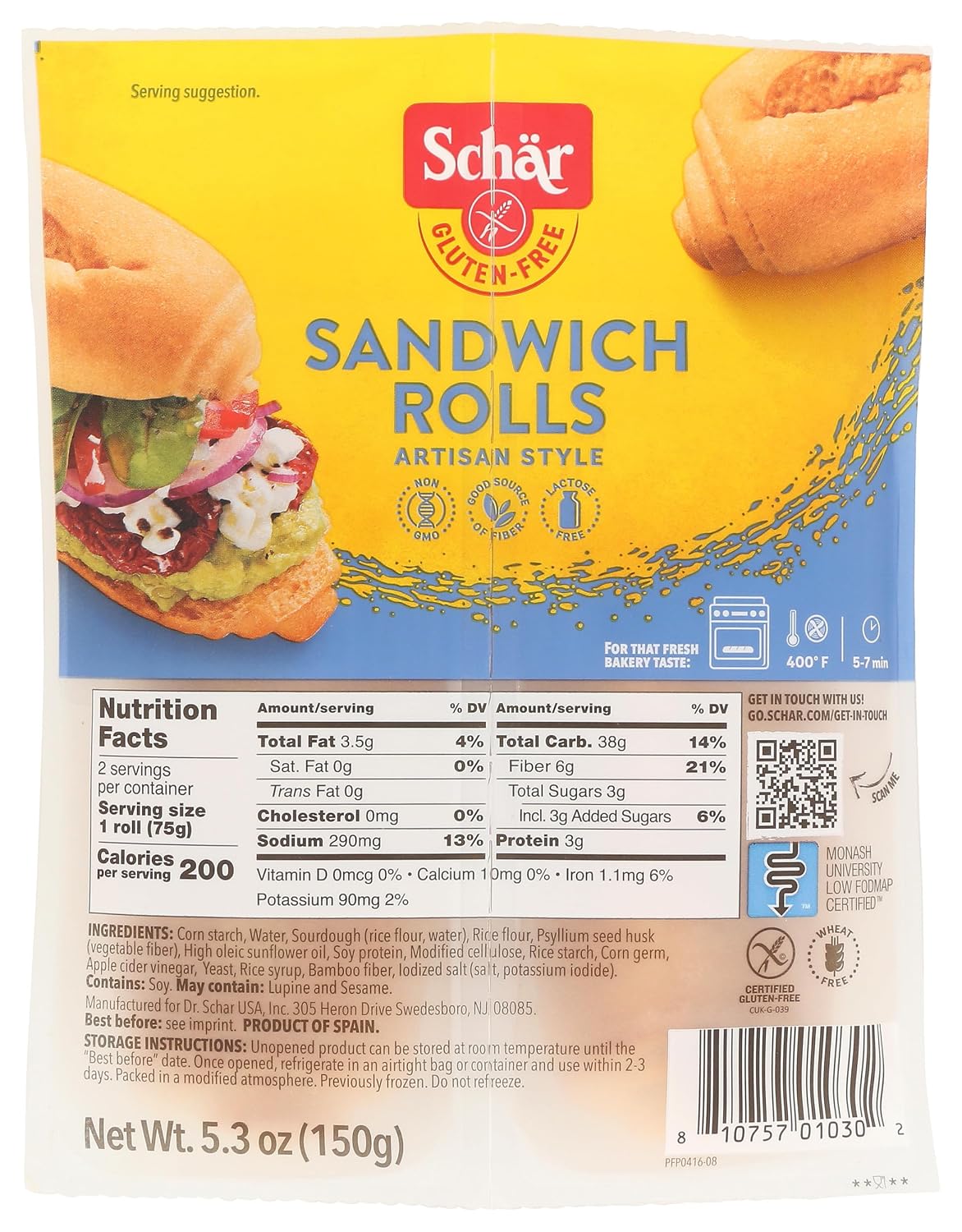 Schar Gluten Free Sandwich Rolls, 5.3-Ounce
