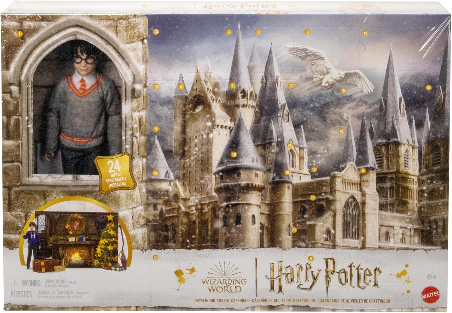 Harry Potter Toys, Gryffindor Advent Calendar with 12-Inch Harry Potter Fashion Doll with 24 Surprise Accessories, HND80