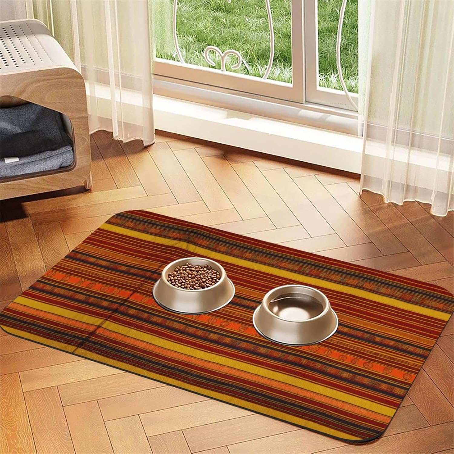 Native American Pattern Print Pet Feeding Mat Dog Mat for Food and Water Bowl Dogs Water Dispenser Mat Dogs Accessories