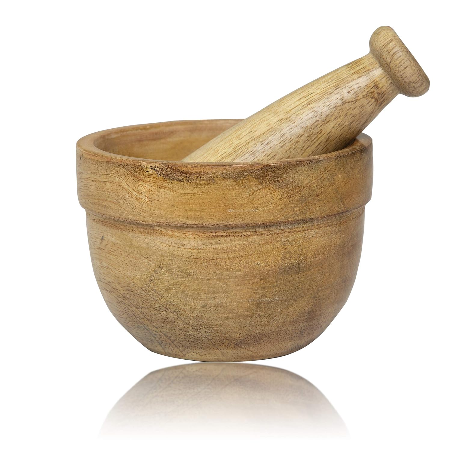 Handmade Indian Wooden Mortar and Pestle Set Natural Rustic Style Herb Spice Grinder Masala Mixer Manual Kharal Mashing Bowl Seasonings Pill Crusher Kitchen Utensils Housewarming Gift Ideas