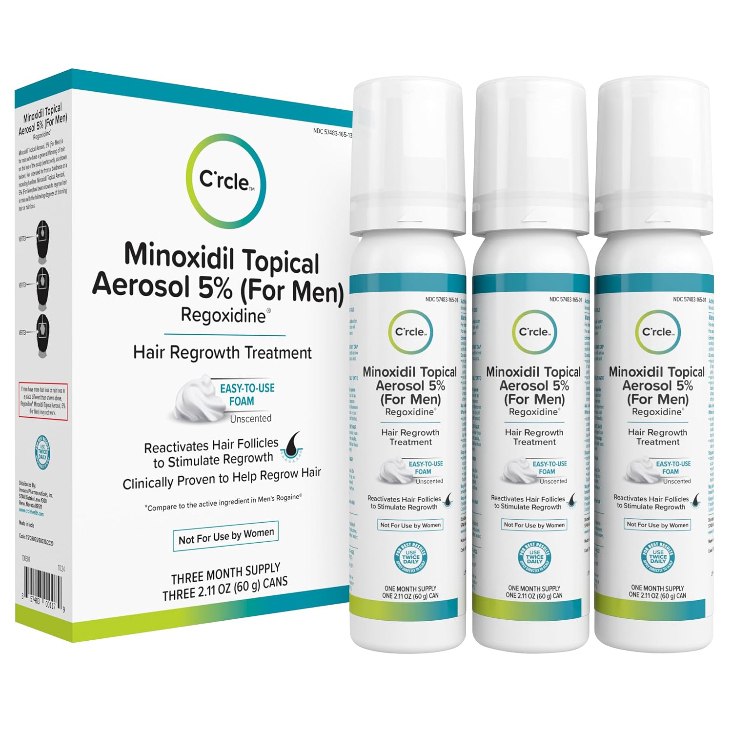 Minoxidil for Men Foam 5%, Unscented 3 Month Supply, Supports Hair Regrowth