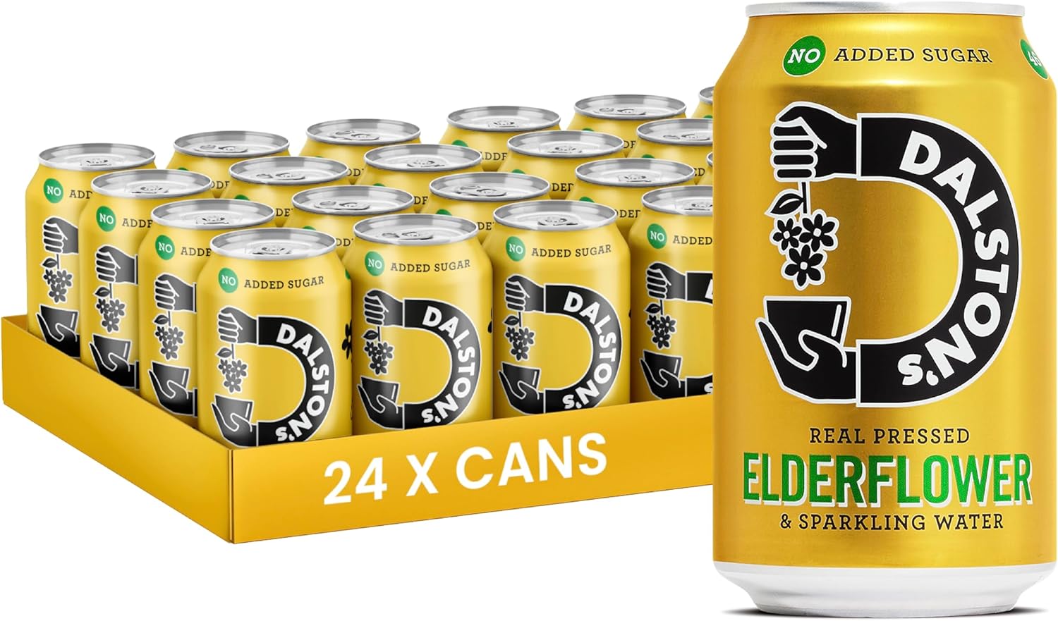 Dalston's Sparkling Elderflower Soda (24 x 330ml) - Real Pressed Elderflower & Sparkling Water - 46 Kcal - No Added Sugar - No Artificial Sweeteners - Healthy Alternative - Low Calorie - Vegan