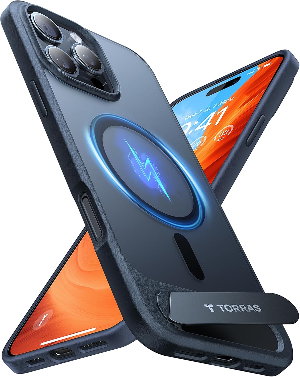 TORRAS for iPhone 16 Pro Case [Durable Titanium Stand] [25W Wireless Charging] [TOP 19N Magnetic] [12FT Drop Protection] for iPhone 16 Pro Cover - Midnight Black
