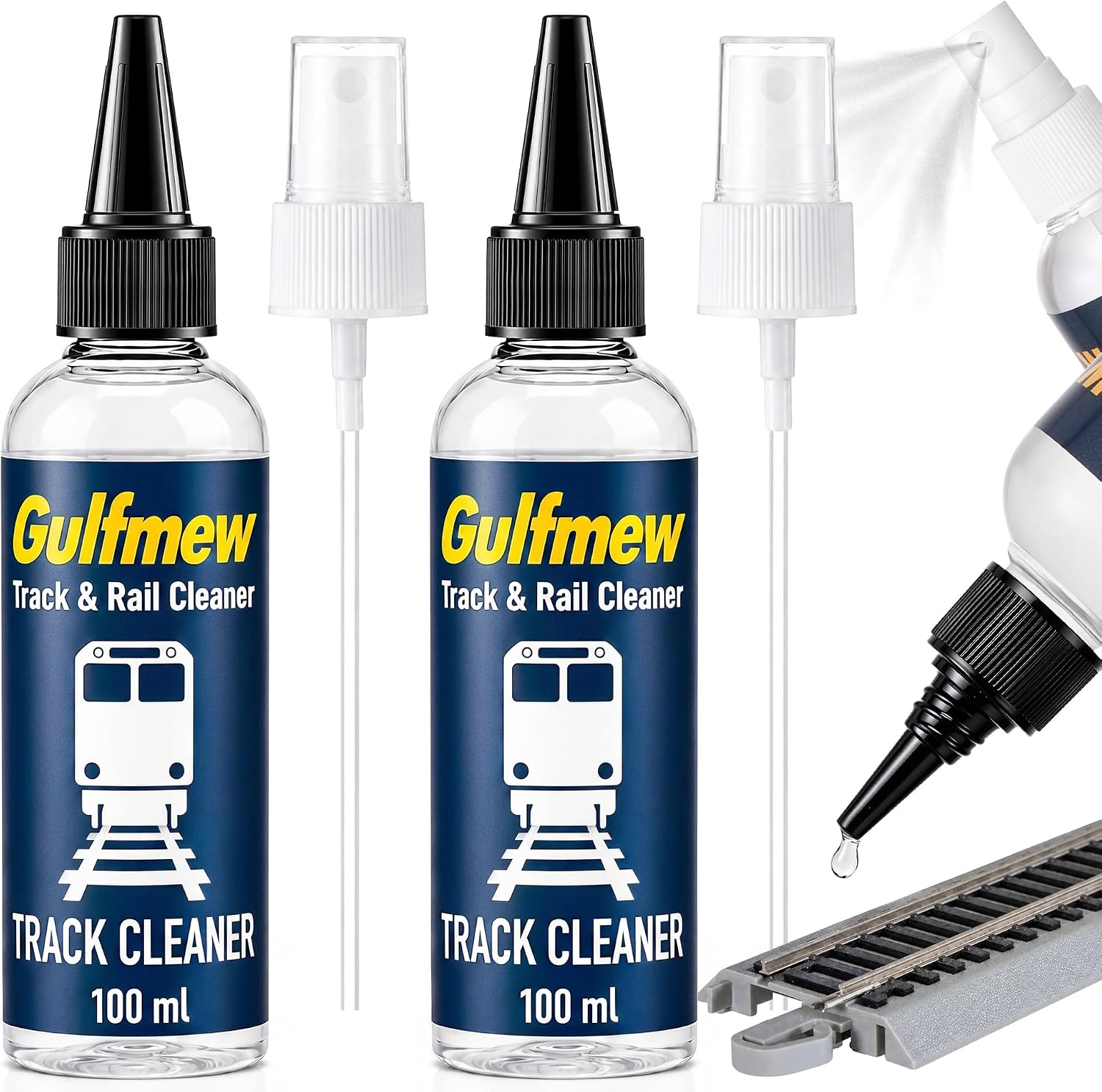 2 Bottle Industries Trains Track & Rail Cleaner (6.8 oz), Model Train Accessories for All Scales, with 2 Spray Nozzles– Removes Oxidation, Improves Conductivity- Fits HO Scale Trains & Slot Cars