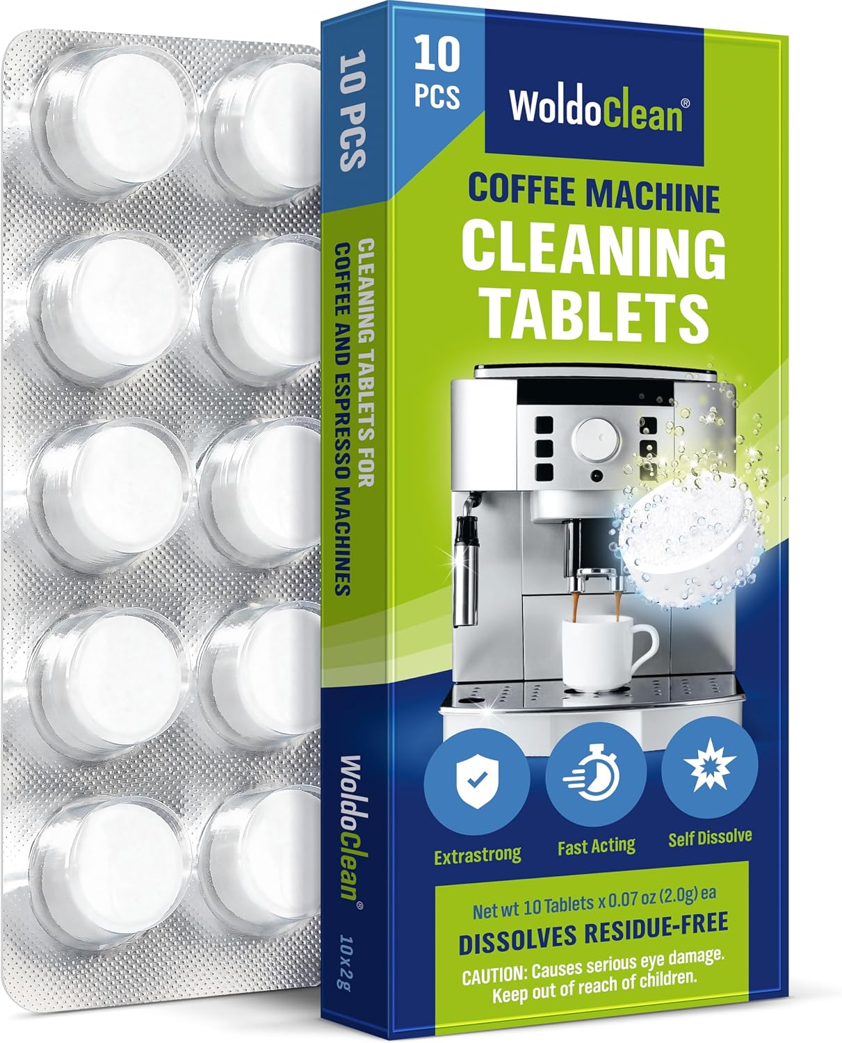 WoldoClean Cleaning Tablets for Fully Automatic Coffee Machines 10x 2g - Compatible with Breville, DeLonghi, Jura, Philips, Miele & Gaggia