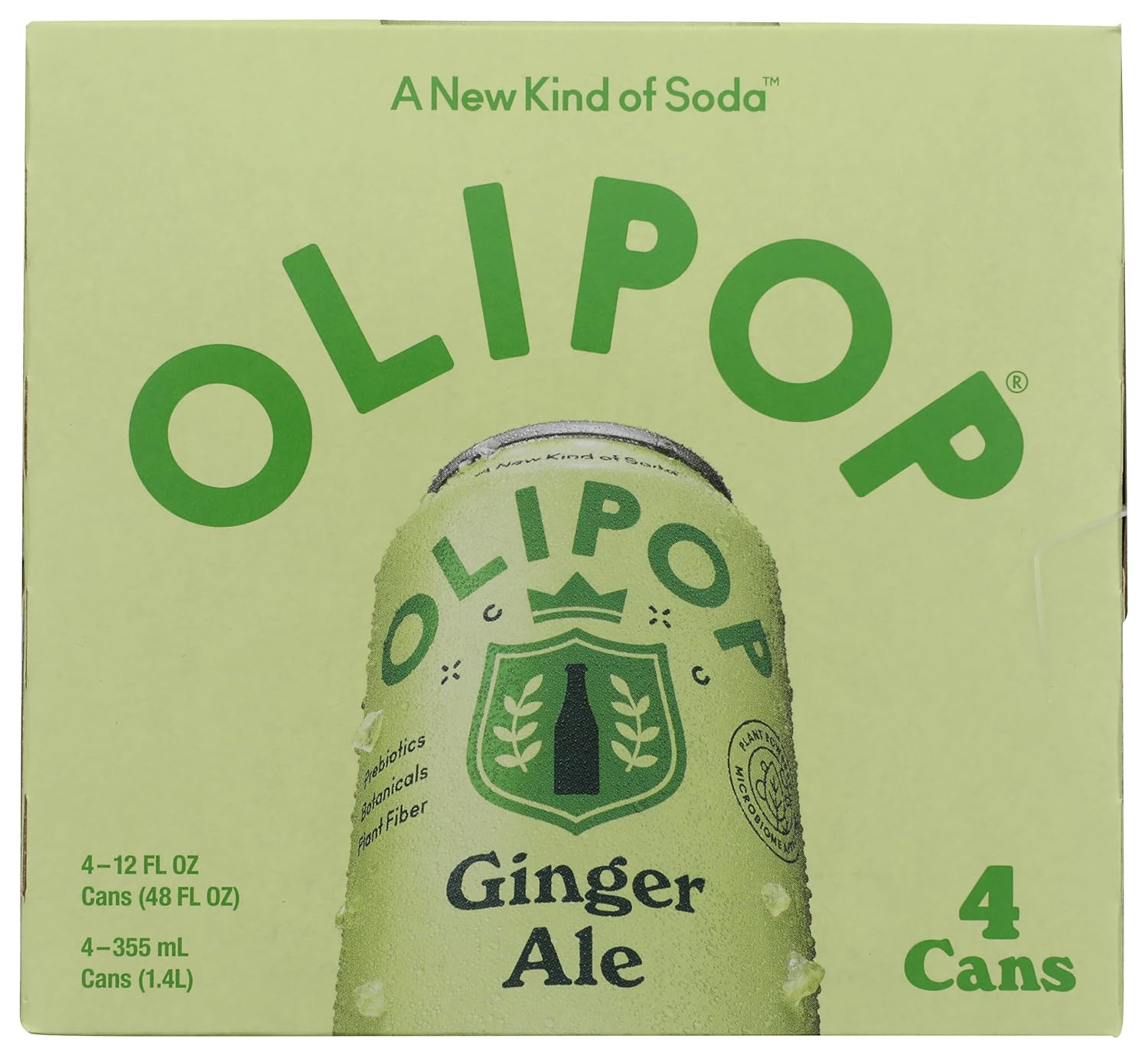 Olipop, Soda Prebiotic Ginger Ale, 12 Fl Oz, 4 Pack