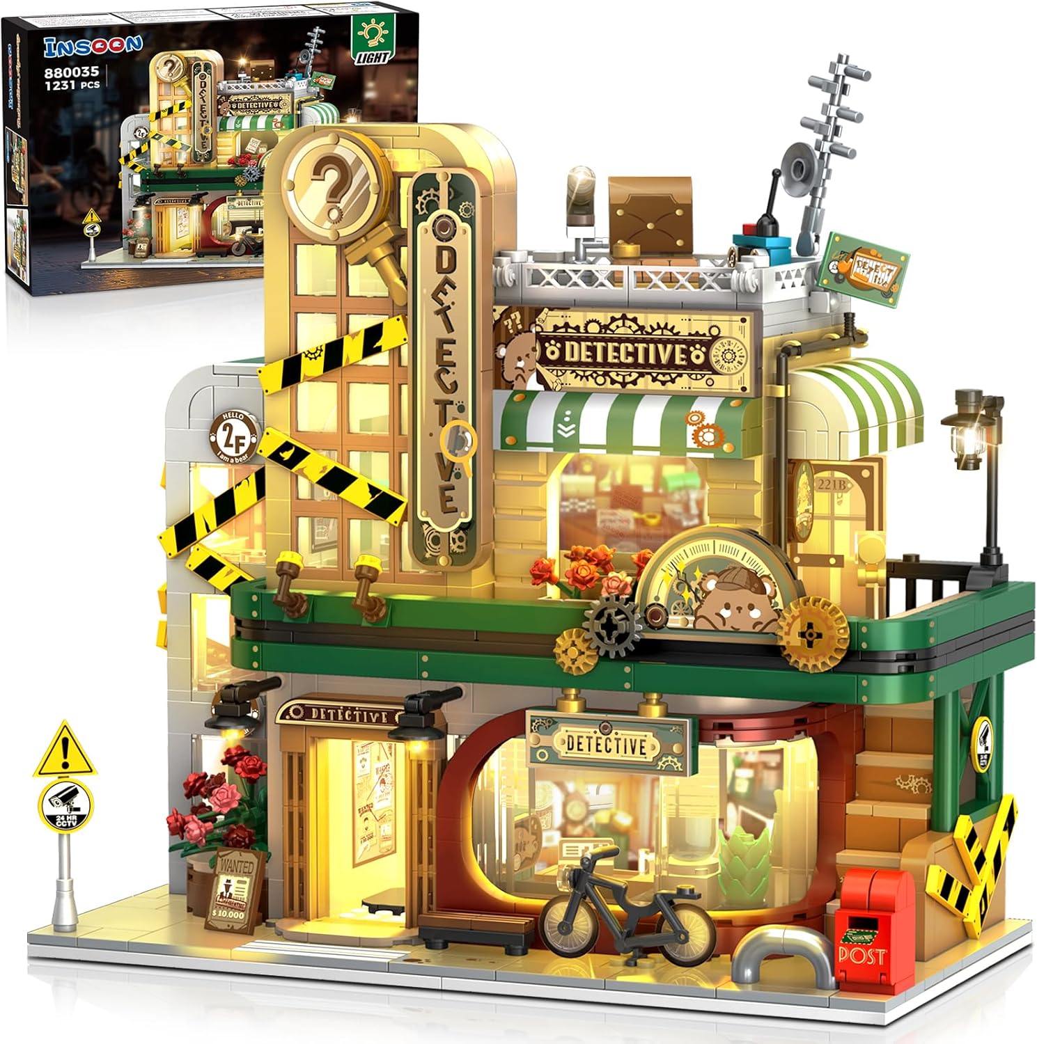 Detective Agency Building Set with LED Light, 1231PCS Detective House Building Block Toy with Clue Wall, Office Construction Model for Easter Mother's Day for Adults Teens Kids Boys Girls 10+