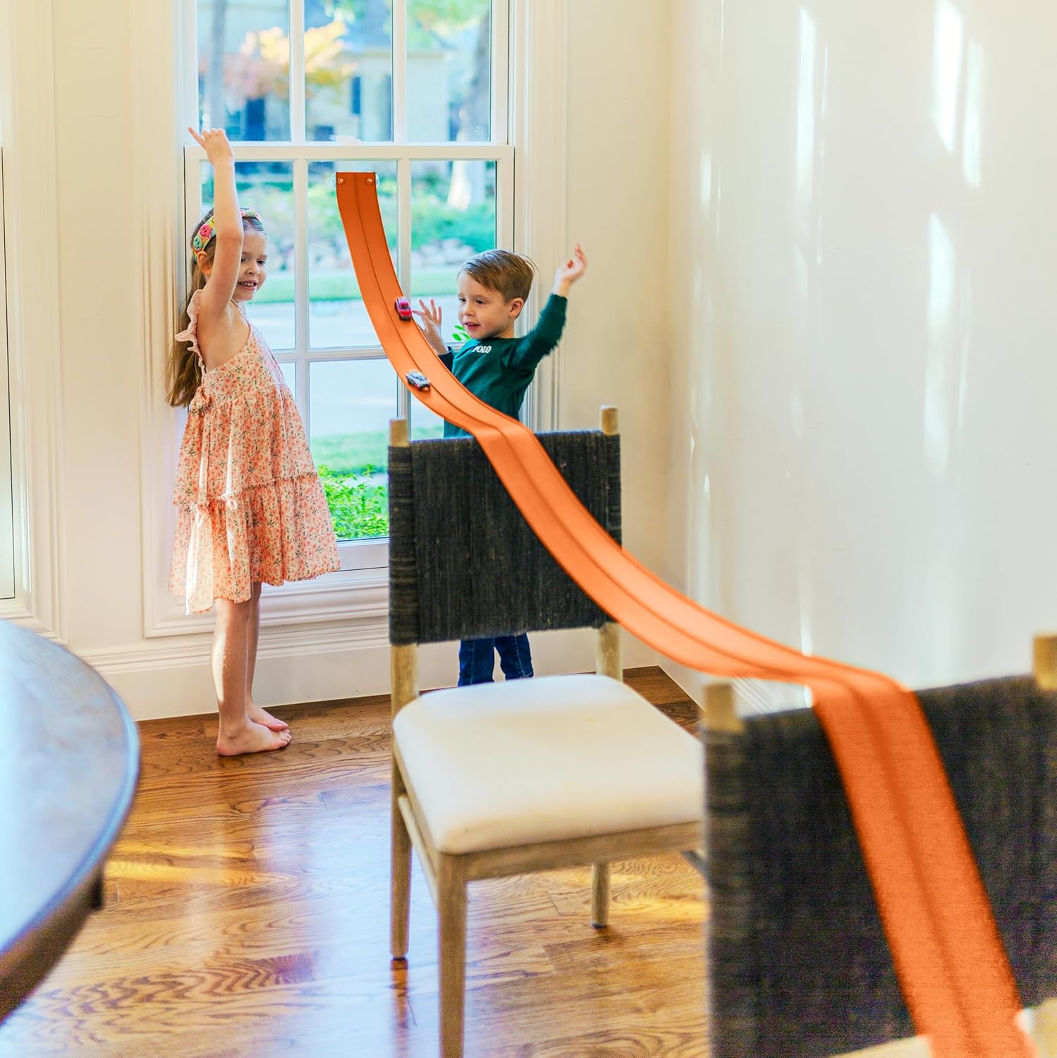 FlexTrack 5000 Flexible Race Car Track for Kids Toy with Suction Cups Compatible with Hot Wheels and Diecast 1/64th Cars and More 15 Feet Long Rolls Up Portable Racetrack (Blazing Orange)