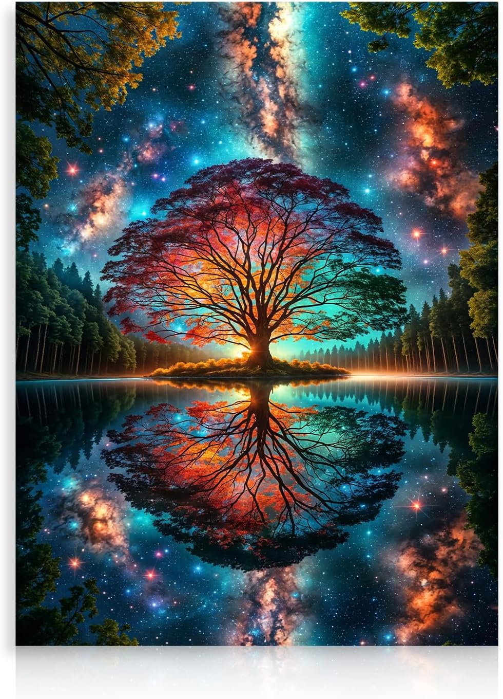 Dazzlewall Abstract Tree of Life Wall Art Picture, Colorful Fantasy Forest Painting Print for Bedroom Living Room Decor 12x16 in Unframed