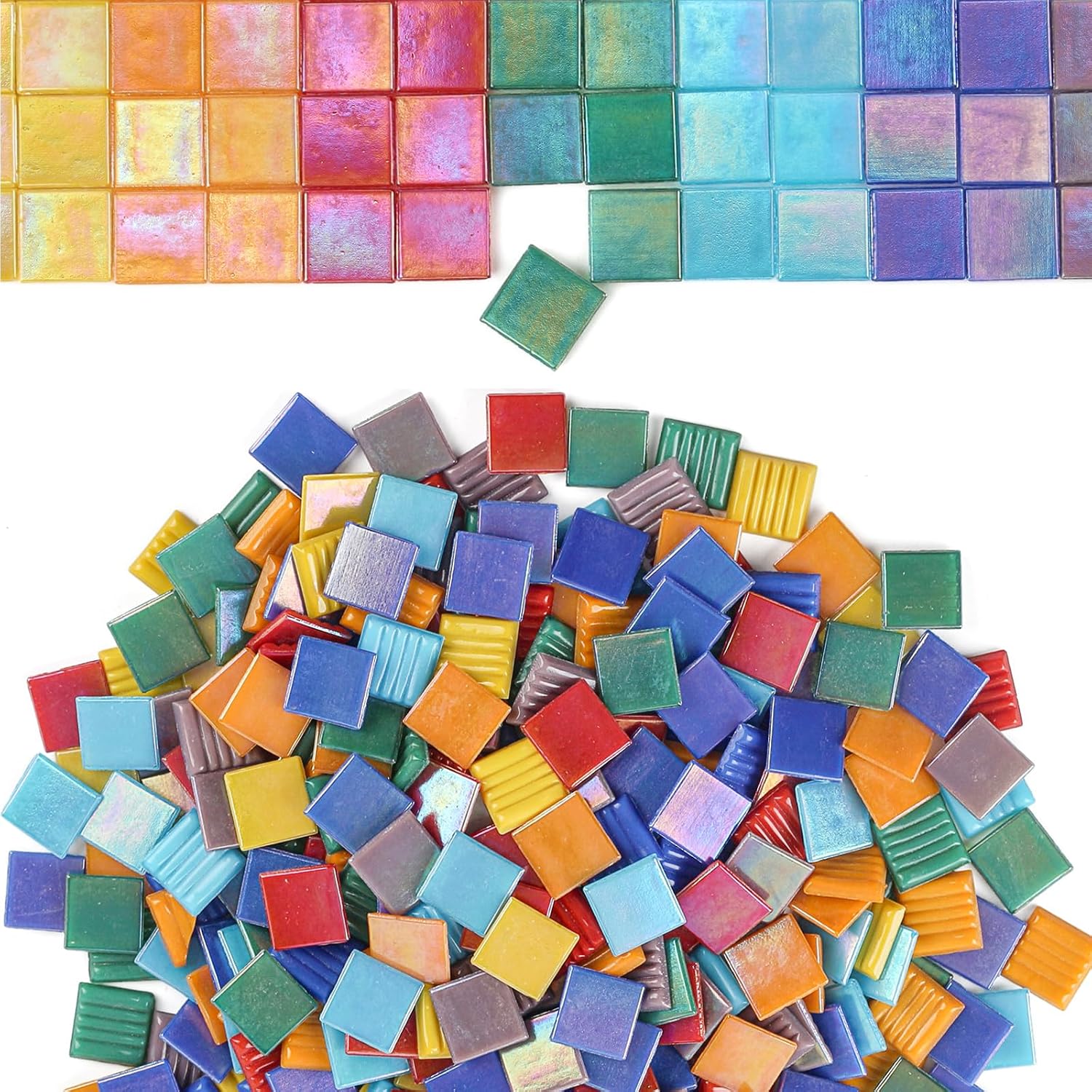 Youway Style 2.2 lb Square Mosaic Tiles,Iridescent Vitreous Glass Pieces