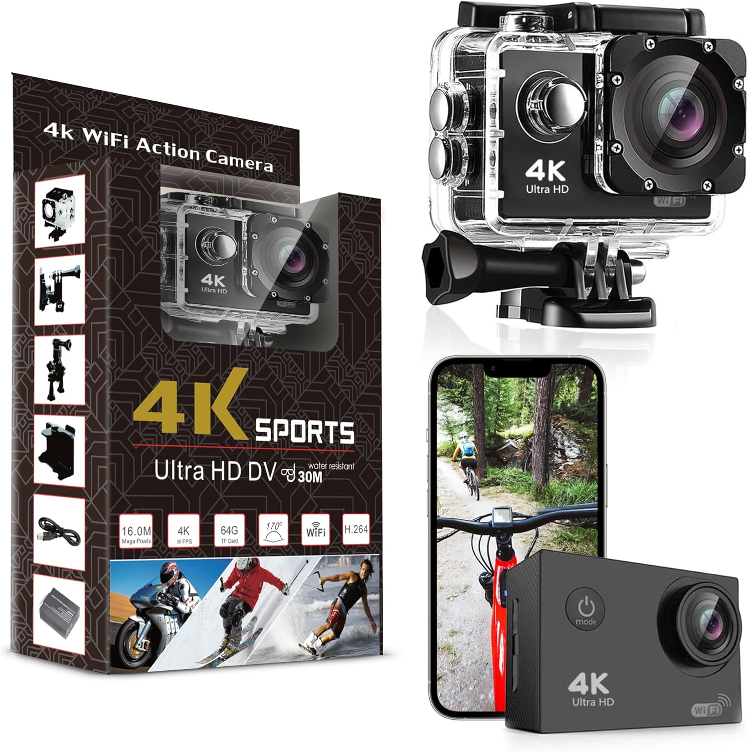 Pro Xtreme 4K Action Camera - Ultra HD Waterproof Camera Video Camera with Wi-Fi, 170ยฐ Wide Angle Lens, Image Stabilization, Multiple Mounting Options - Perfect Underwater Camera Snorkeling