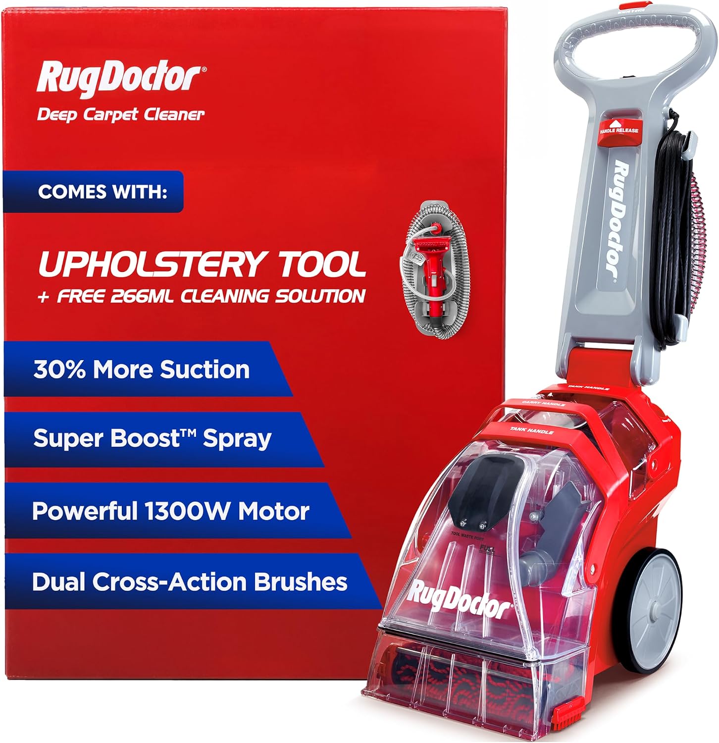 Rug Doctor Deep Carpet Cleaner (1300W) | The Telegraph’s 2025 Best Value Carpet Cleaner - 30% More Suction - Dual Cross-Action Brushes - Upholstery Tool for Stairs, Sofas & Soft Furnishings